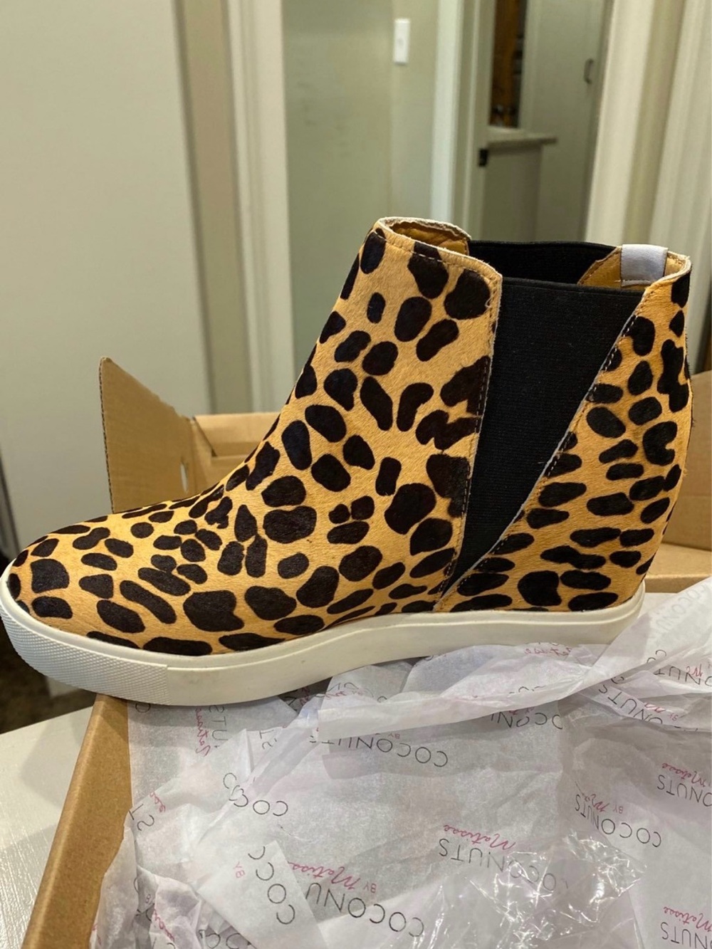 Coconuts by Matisse Leopard Print Wedge Sneaker Bootie - Tan/Black